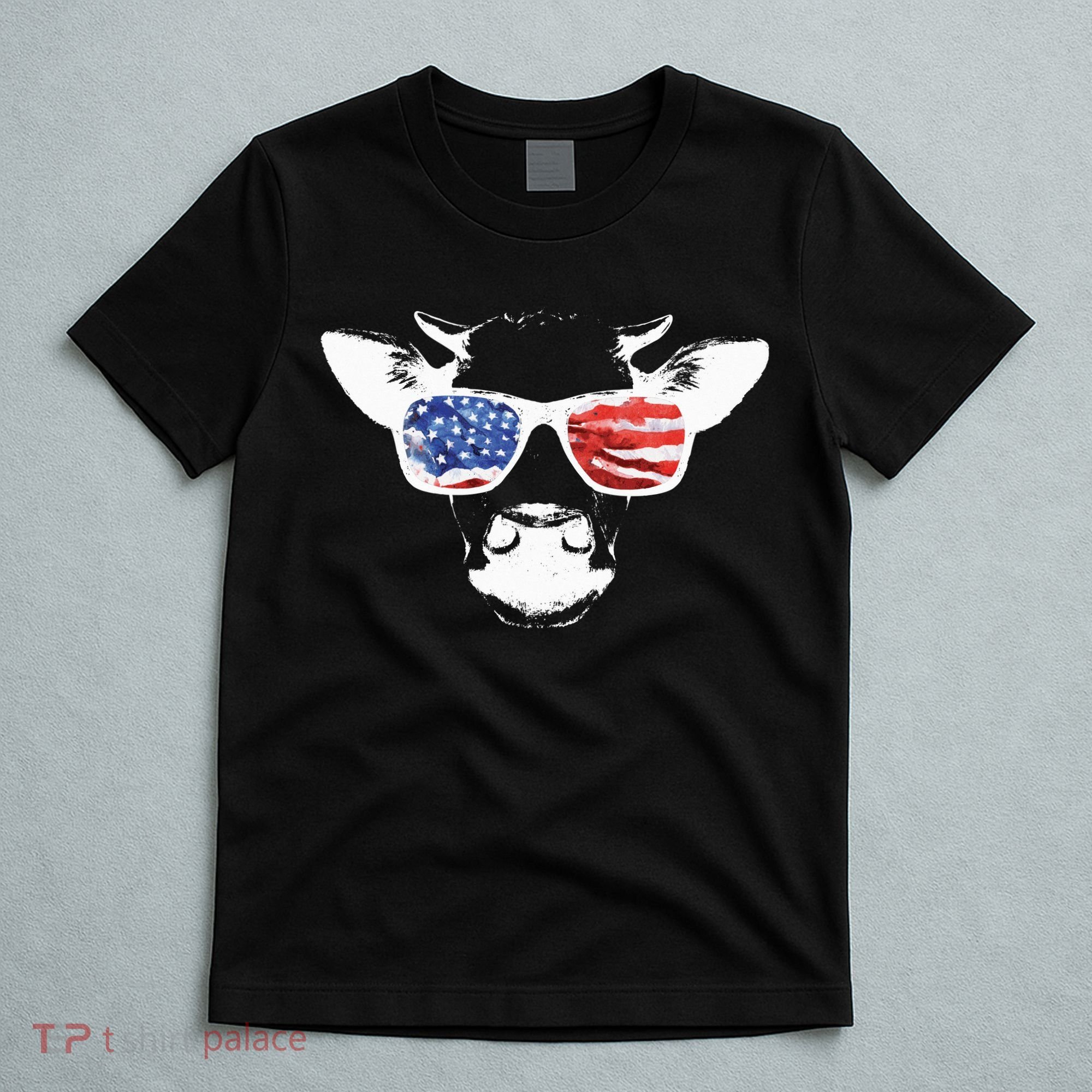 Patriotic Cow USA Flag Sunglasses T-Shirt