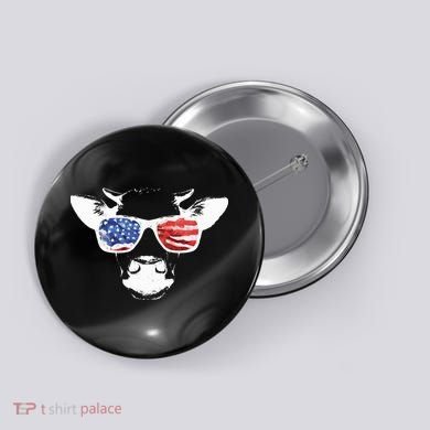 Patriotic Cow USA Flag Sunglasses Button