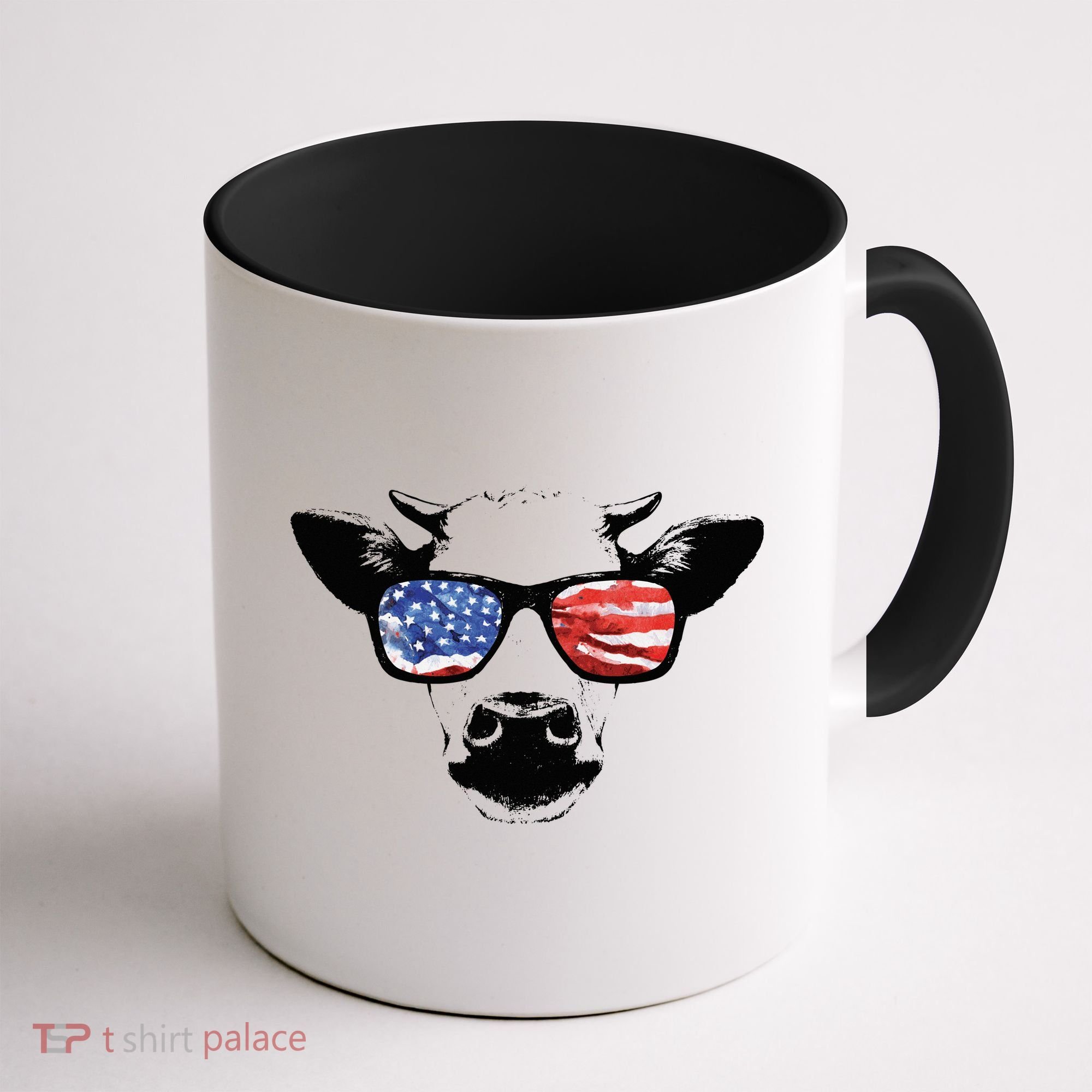Patriotic Cow USA Flag Sunglasses Coffee Mug