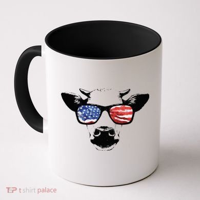 Patriotic Cow USA Flag Sunglasses Coffee Mug