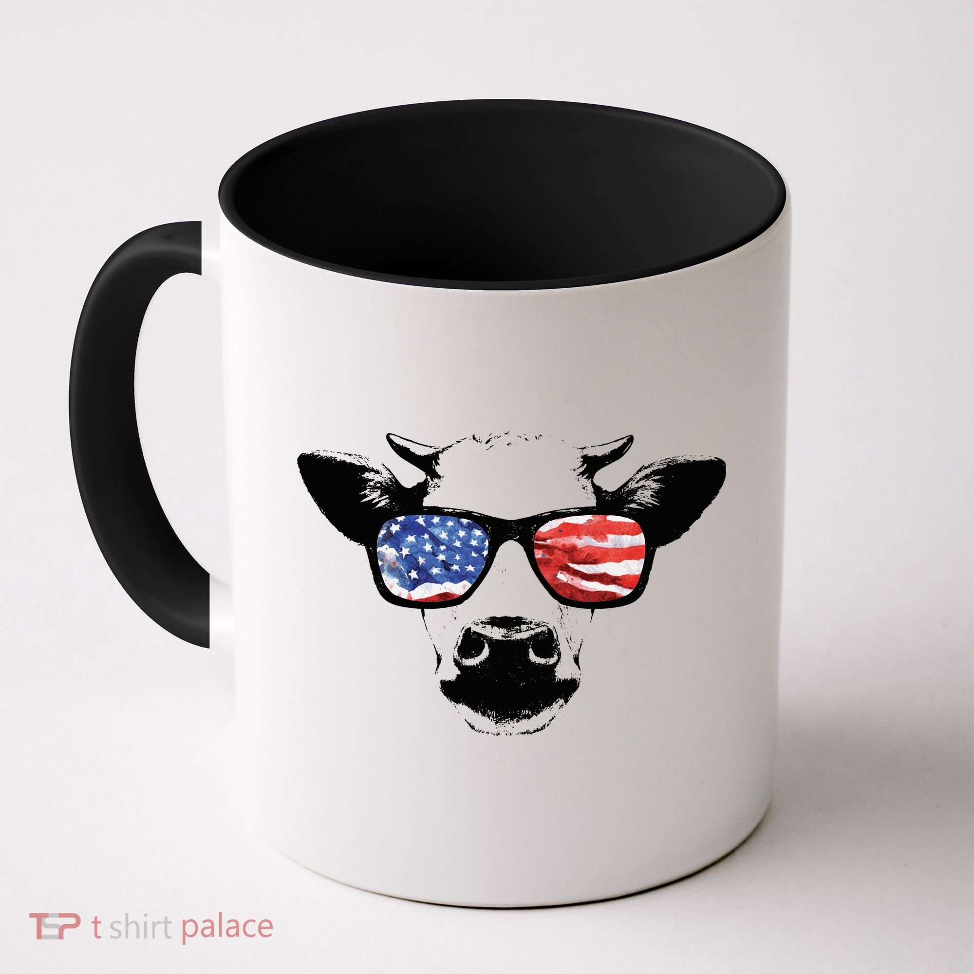 Patriotic Cow USA Flag Sunglasses Coffee Mug