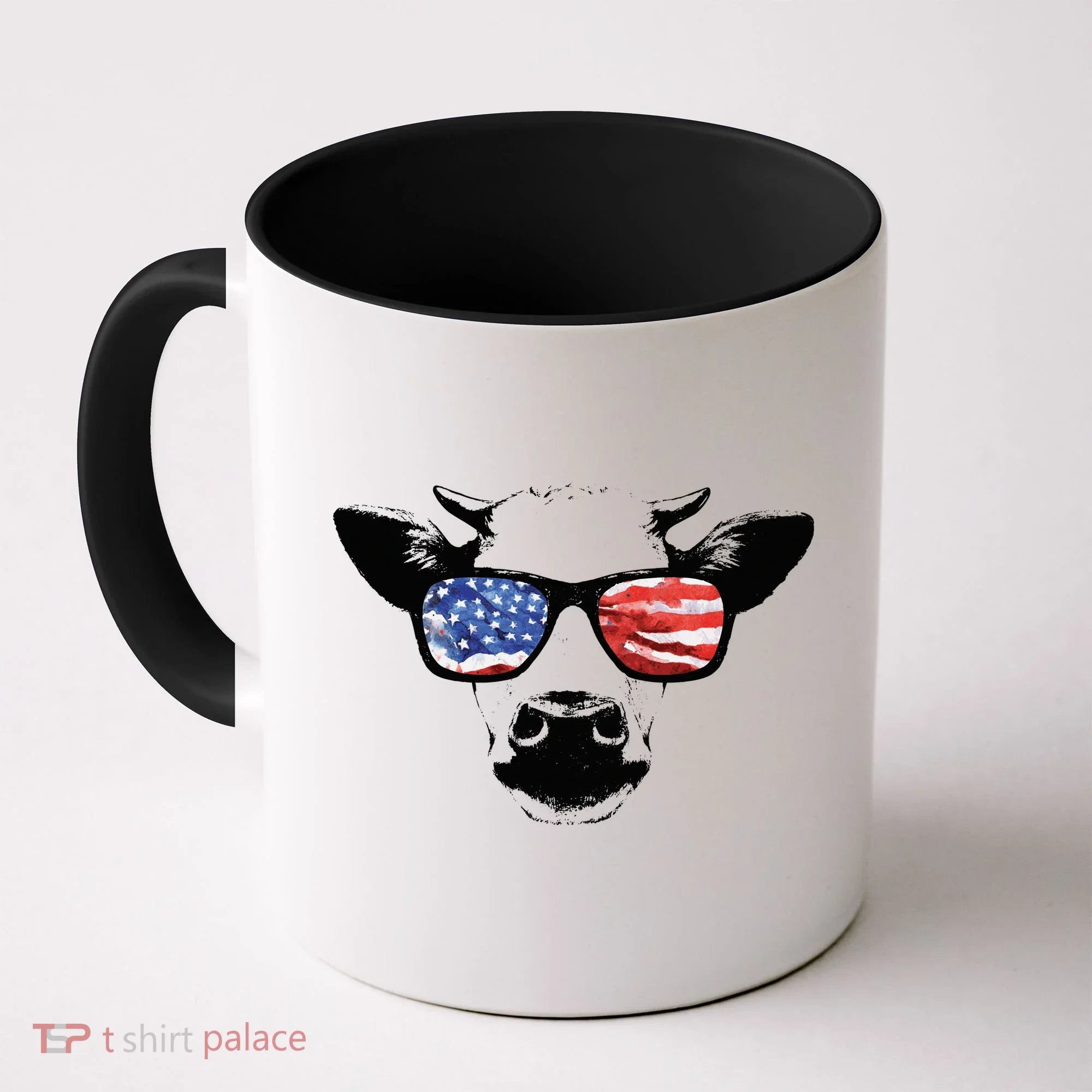 Patriotic Cow USA Flag Sunglasses Coffee Mug
