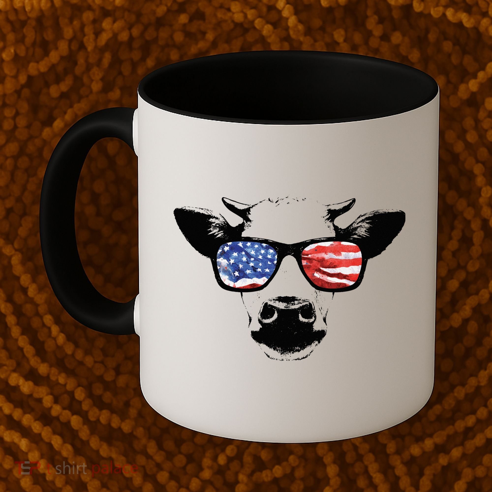 Patriotic Cow USA Flag Sunglasses Coffee Mug
