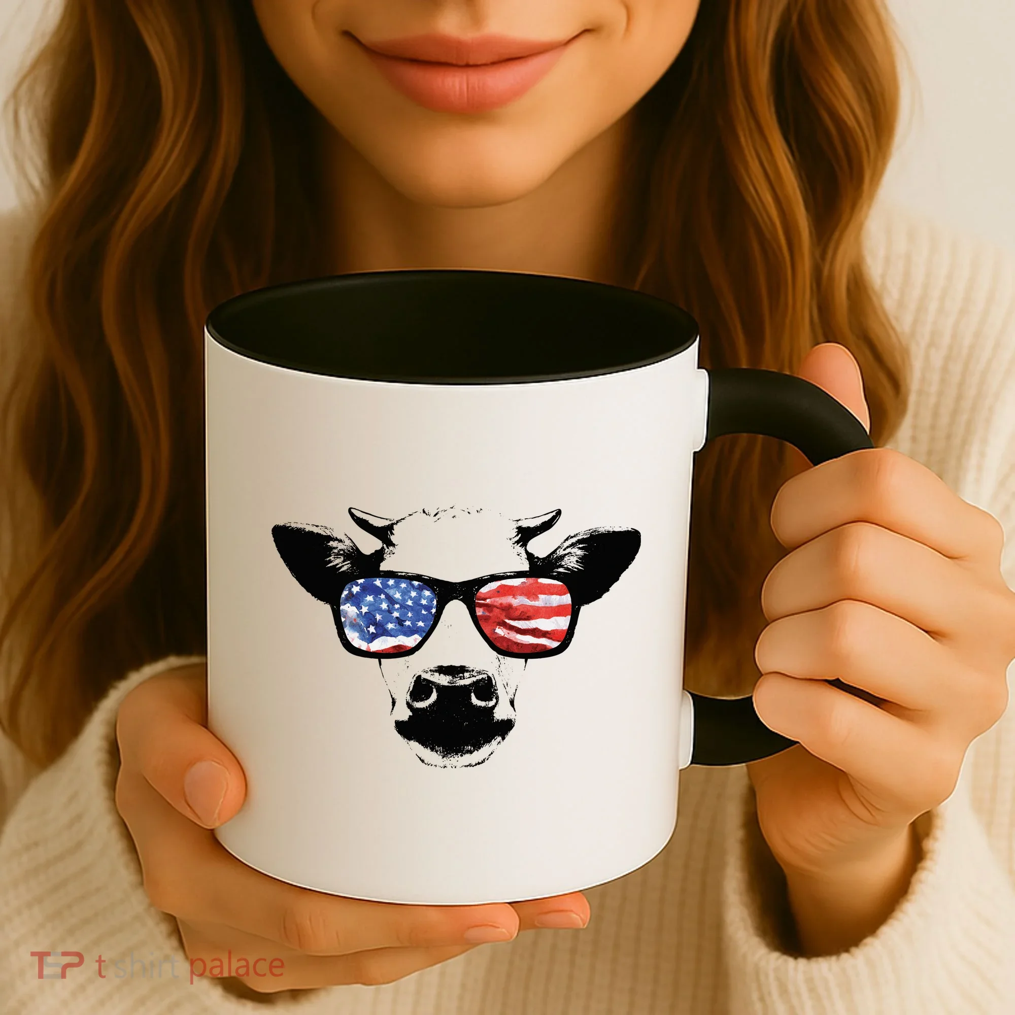 Patriotic Cow USA Flag Sunglasses Coffee Mug