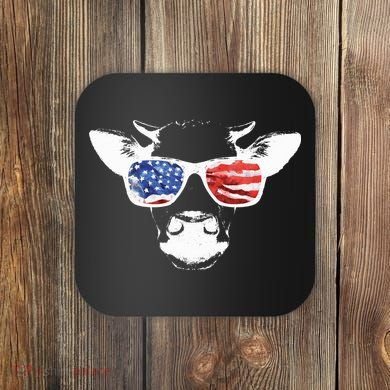 Patriotic Cow USA Flag Sunglasses Coaster