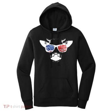 Patriotic Cow USA Flag Sunglasses Women's Hoodie