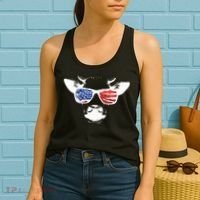 Patriotic Cow USA Flag Sunglasses Women's Tank Top thumb 2