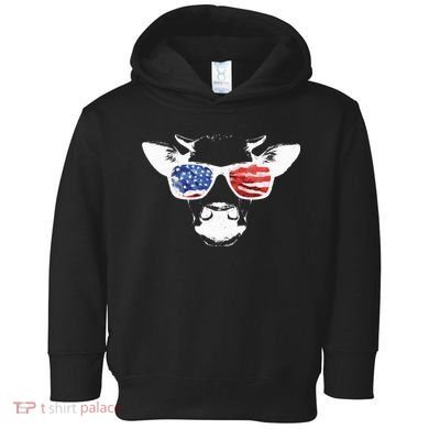 Patriotic Cow USA Flag Sunglasses Toddler Hoodie