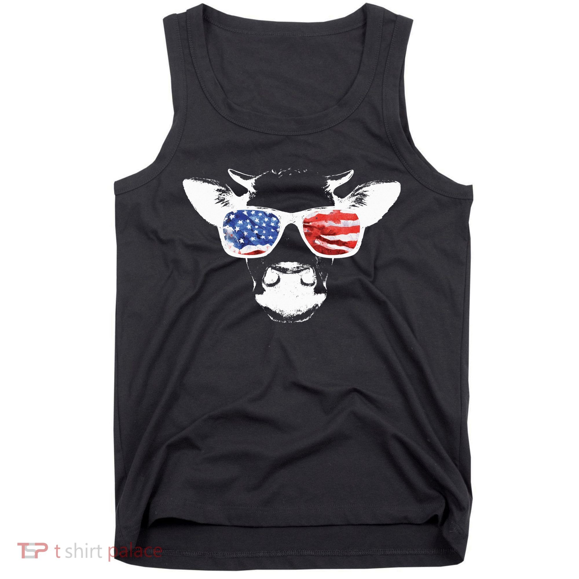 Patriotic Cow USA Flag Sunglasses Tank Top
