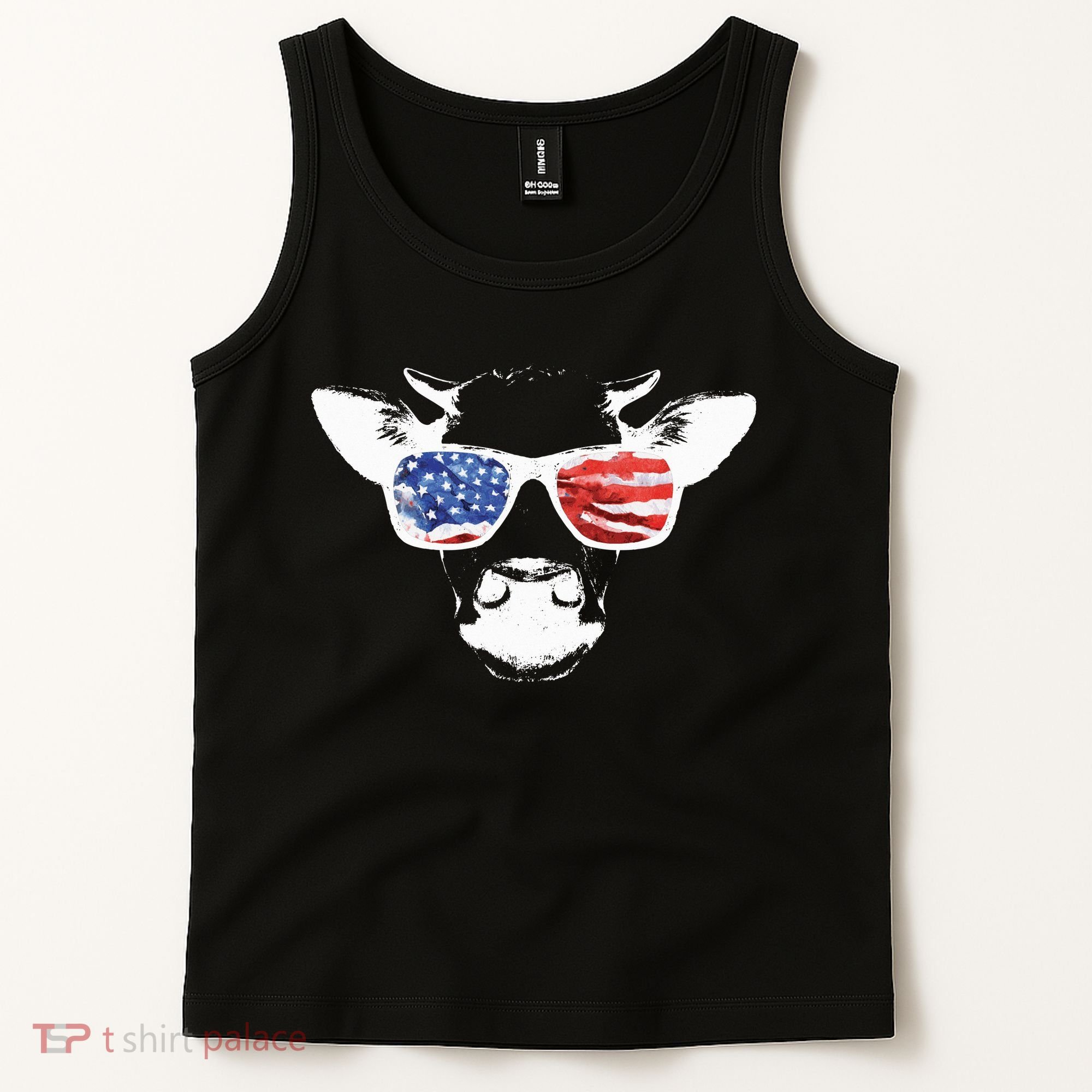 Patriotic Cow USA Flag Sunglasses Tank Top