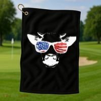 Patriotic Cow USA Flag Sunglasses Golf Towel thumb 1