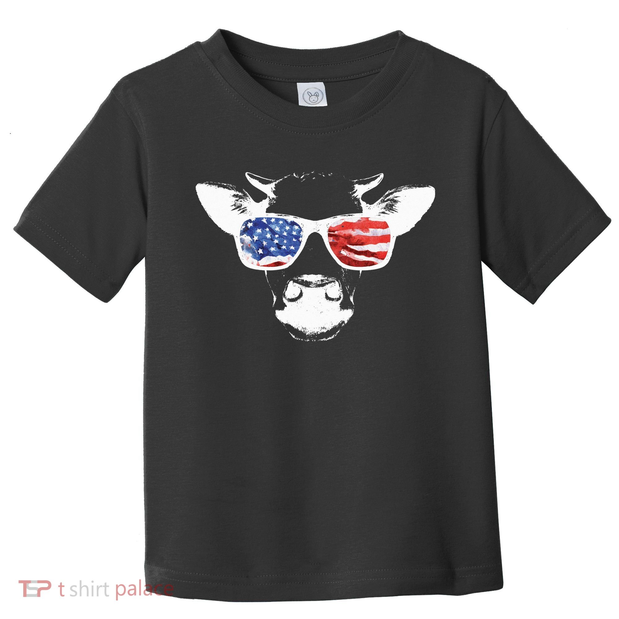 Patriotic Cow USA Flag Sunglasses Toddler T-Shirt