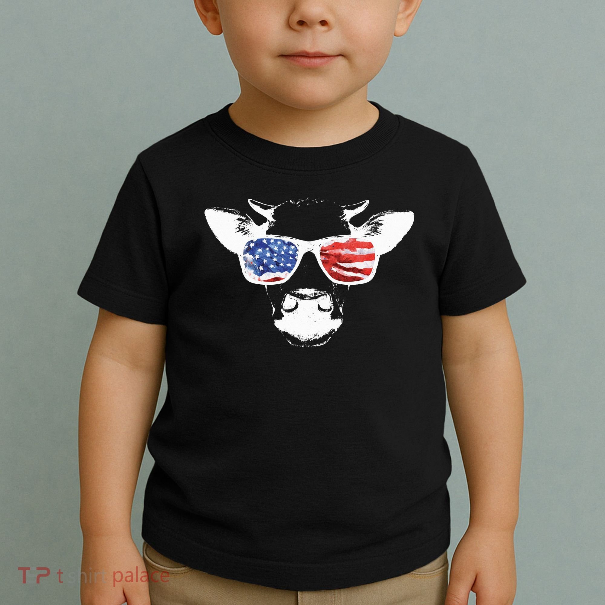 Patriotic Cow USA Flag Sunglasses Toddler T-Shirt
