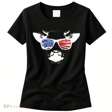 Patriotic Cow USA Flag Sunglasses Women's T-Shirt