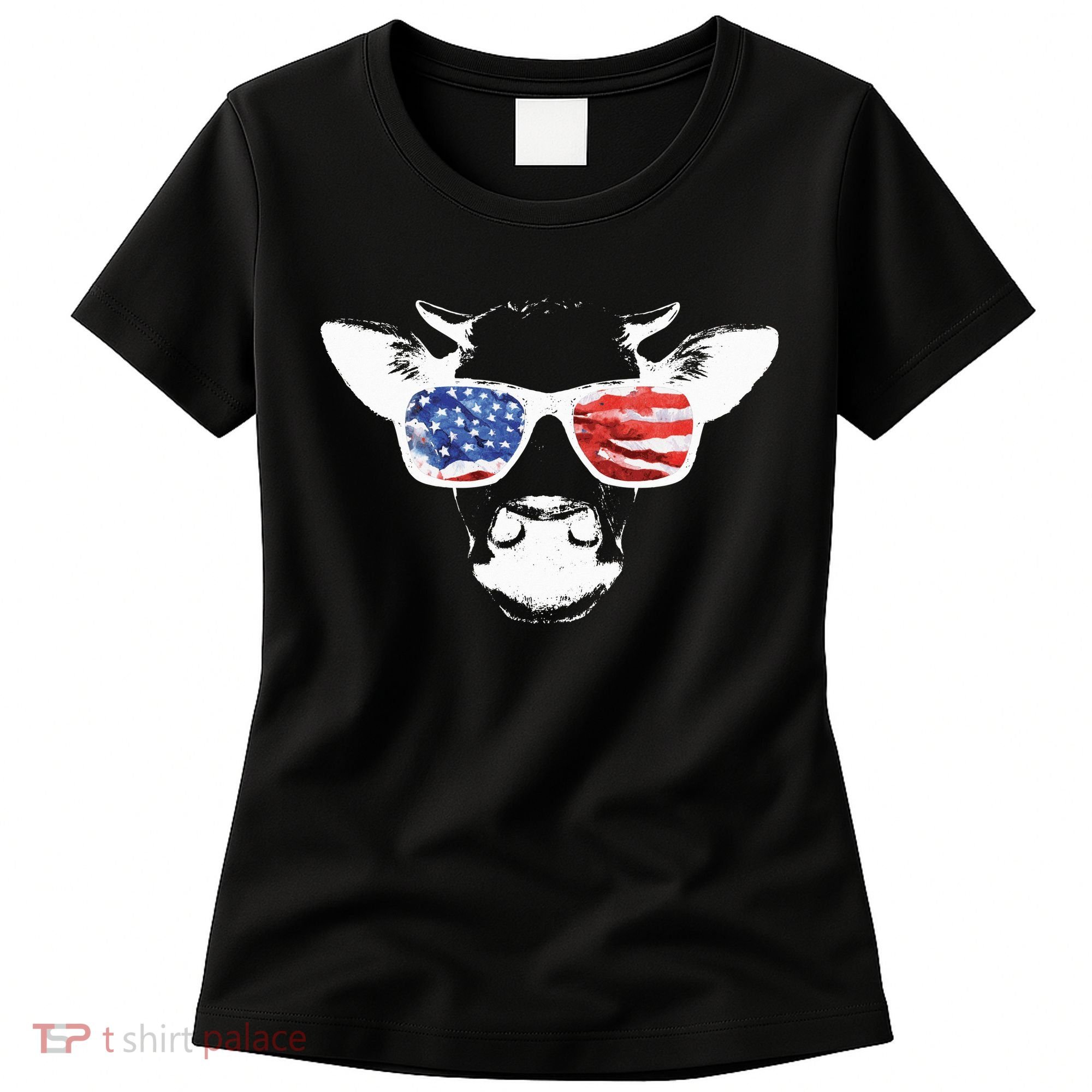 Patriotic Cow USA Flag Sunglasses Women's T-Shirt