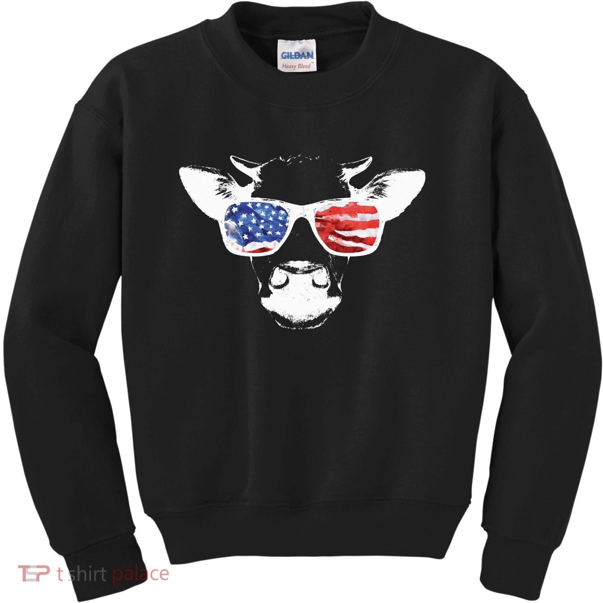 Patriotic Cow USA Flag Sunglasses Kids Sweatshirt