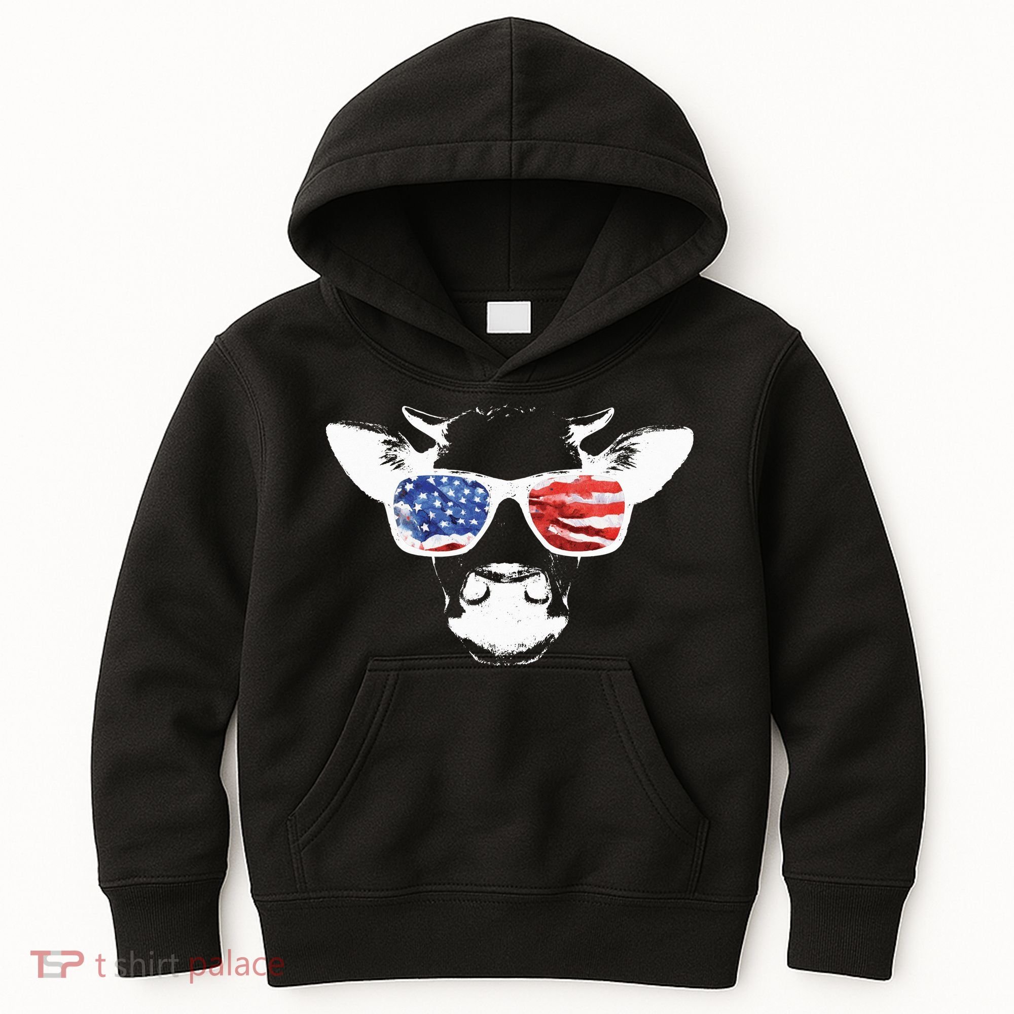 Patriotic Cow USA Flag Sunglasses Kids Hoodie