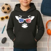 Patriotic Cow USA Flag Sunglasses Kids Hoodie thumb 2