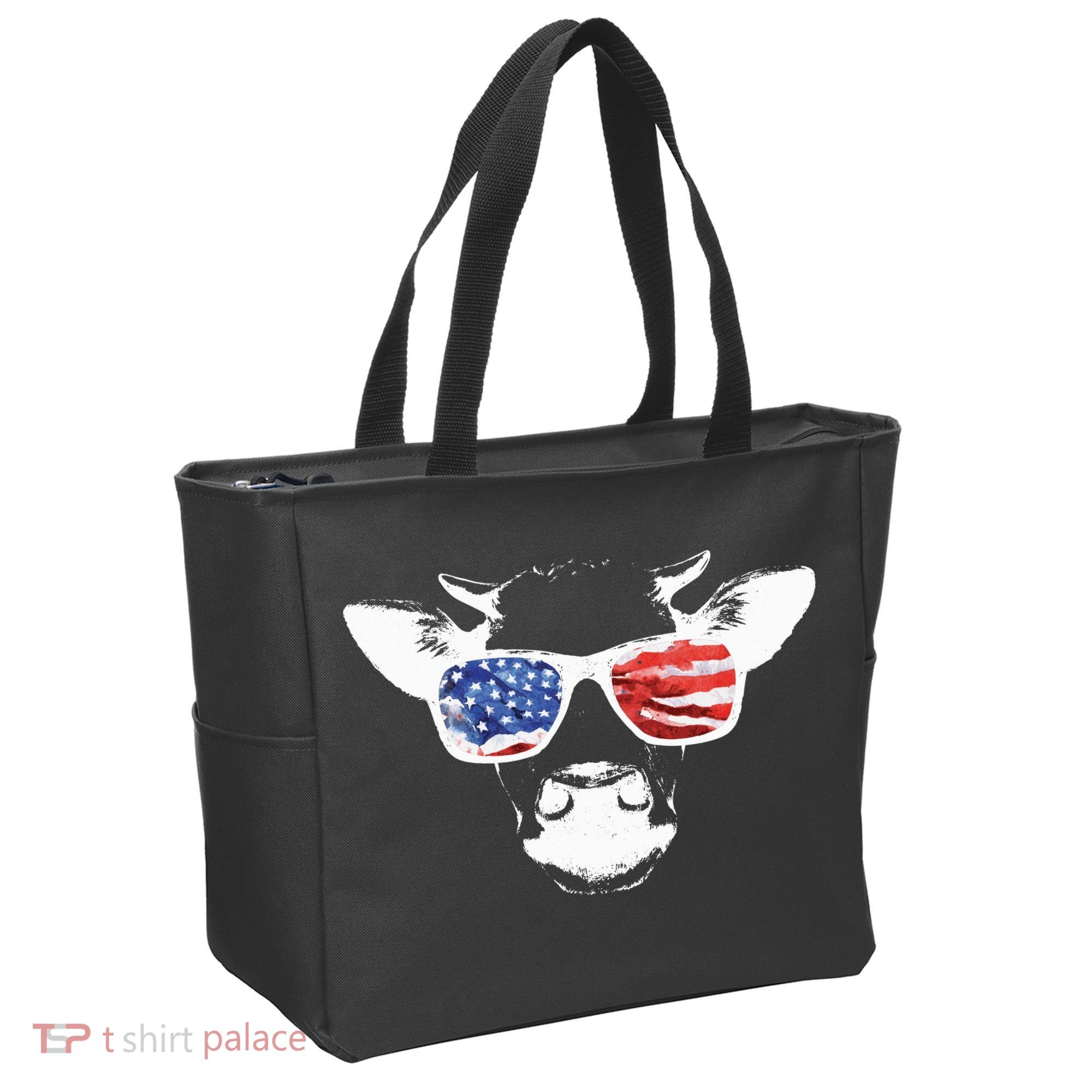 Patriotic Cow USA Flag Sunglasses Tote Bag
