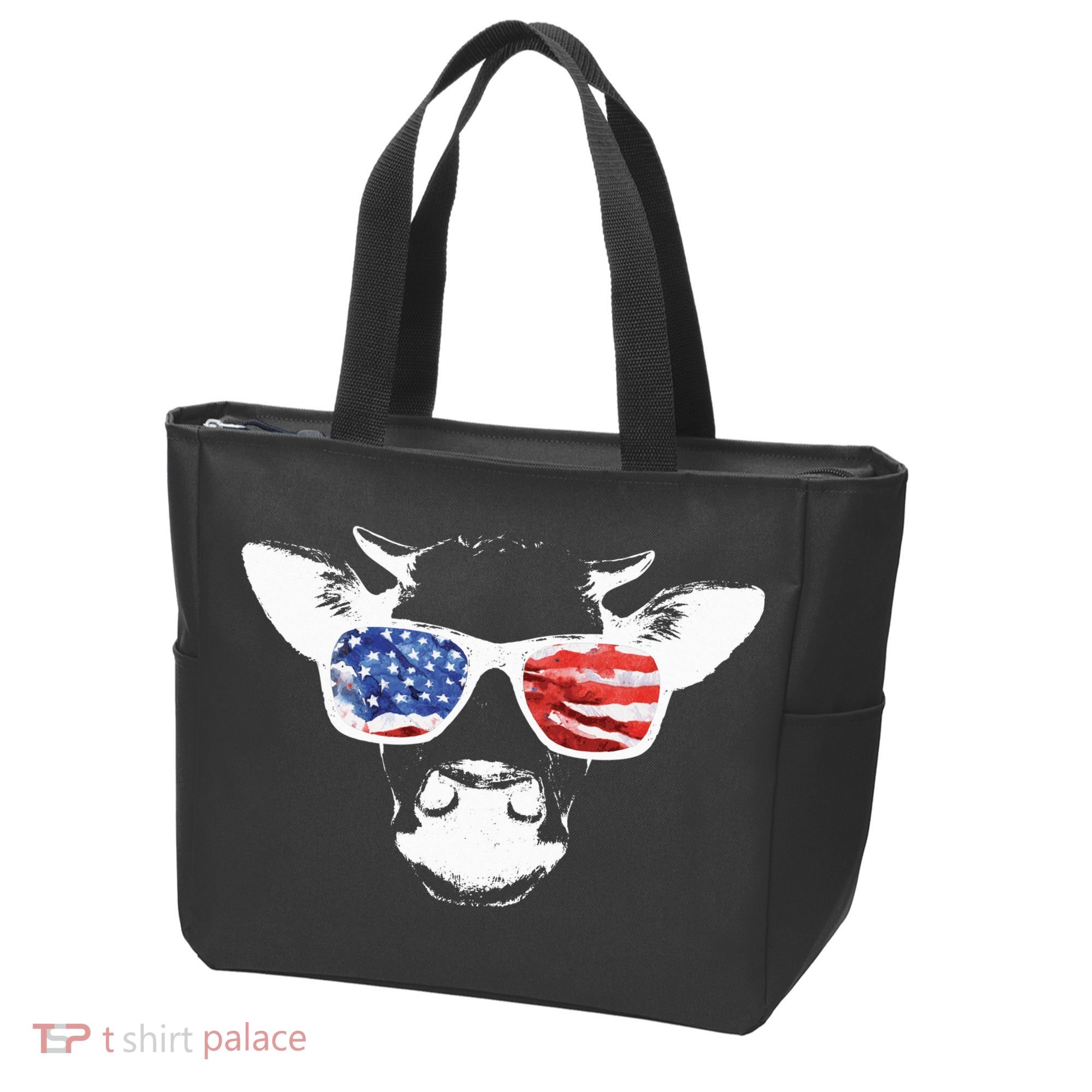 Patriotic Cow USA Flag Sunglasses Tote Bag