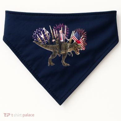 Patriotic Donald Trump On A Dinosaur USA-Made Doggie Bandana