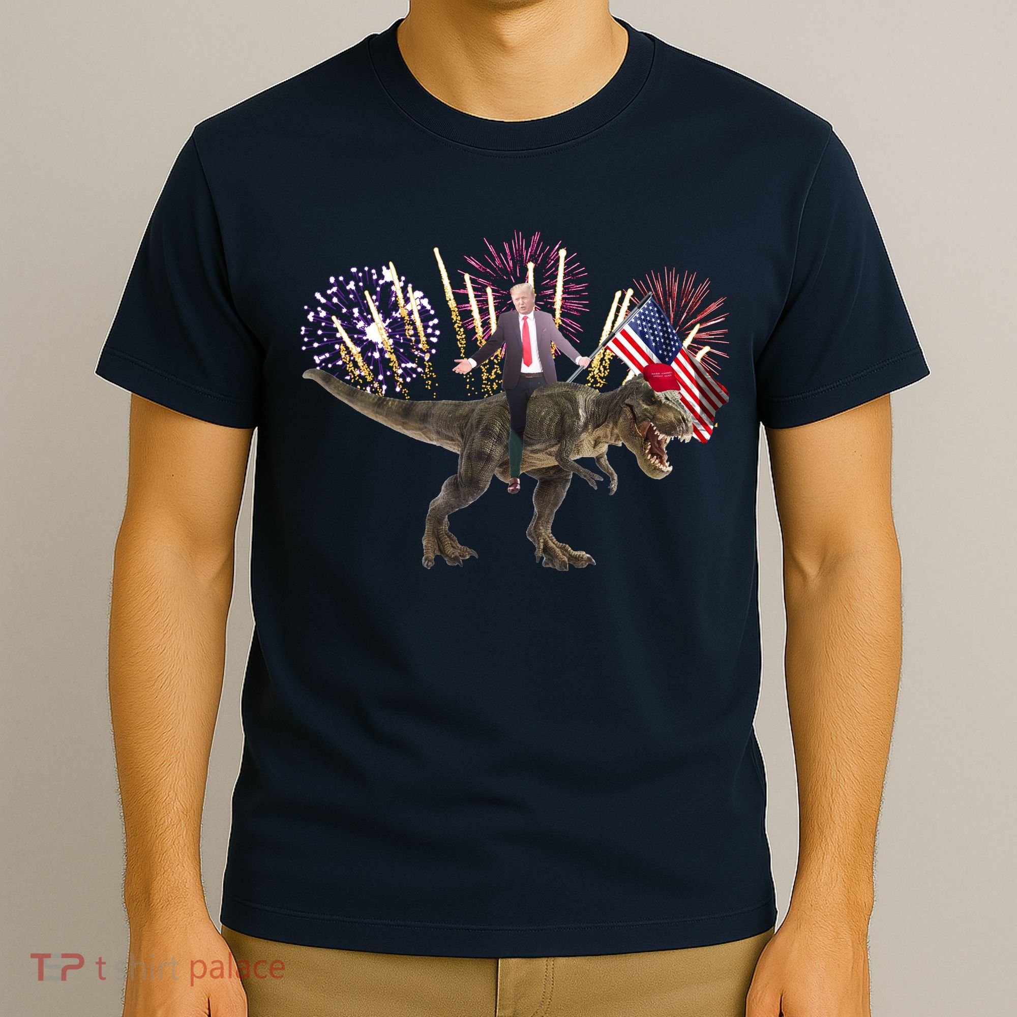 Patriotic Donald Trump On A Dinosaur T-Shirt