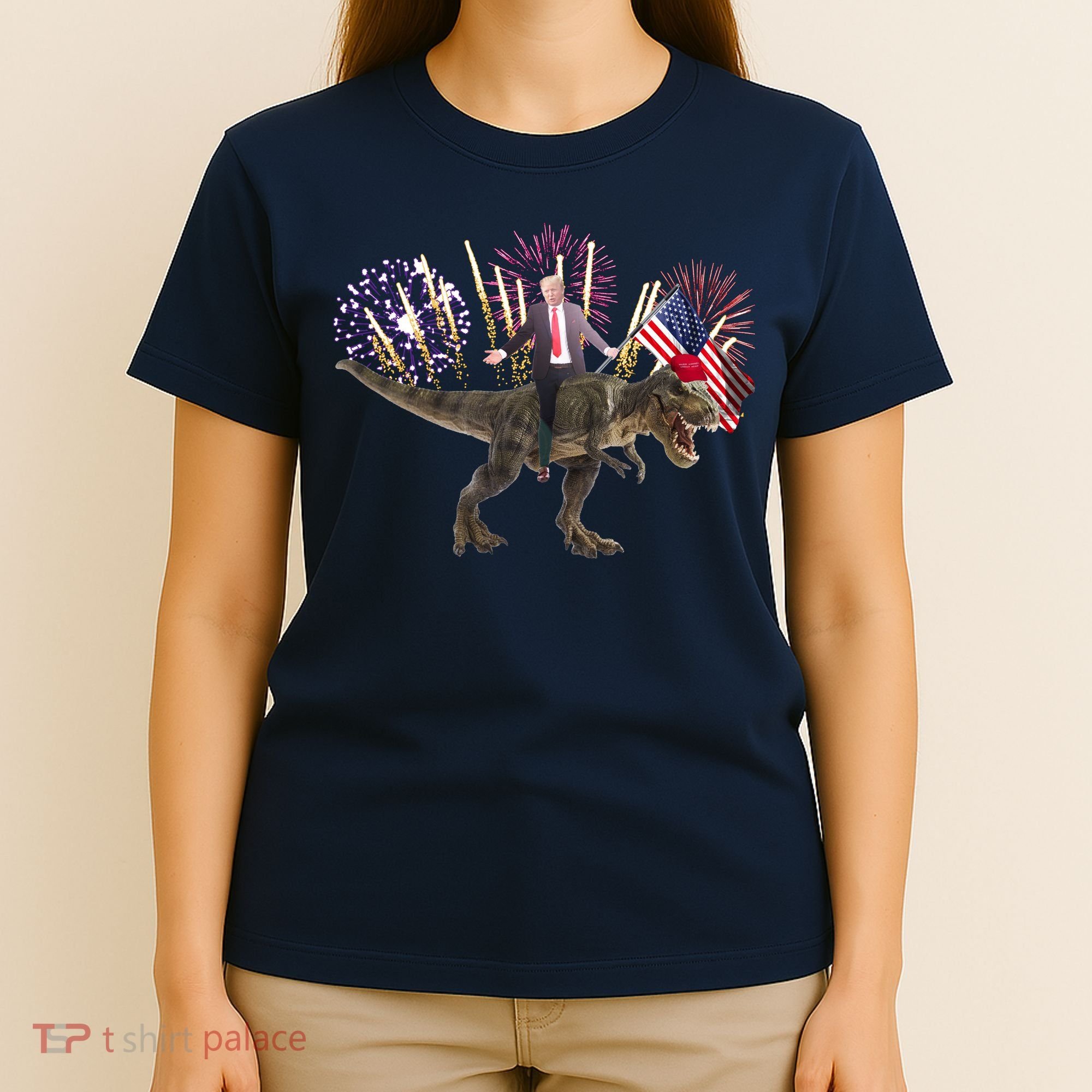 Patriotic Donald Trump On A Dinosaur T-Shirt
