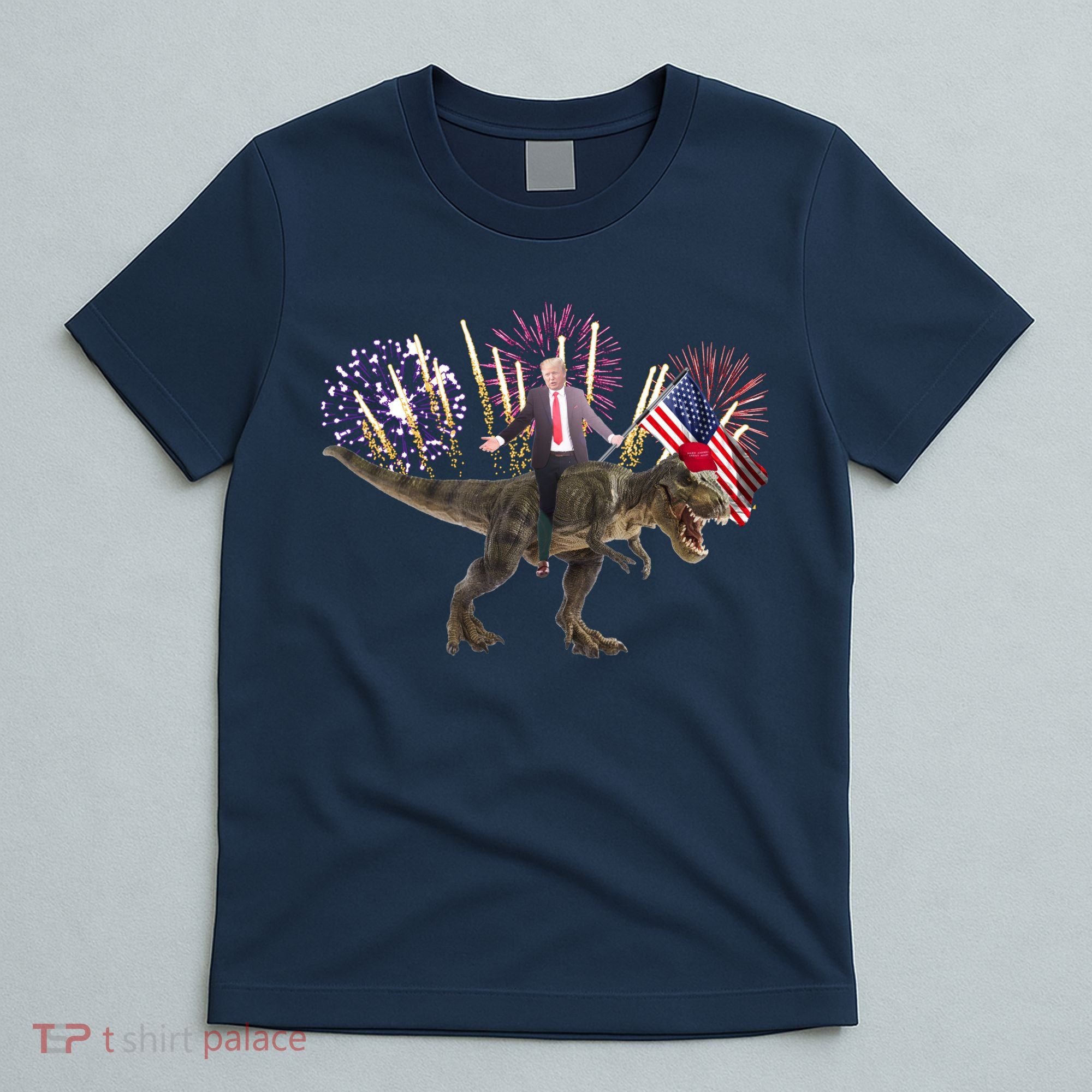 Patriotic Donald Trump On A Dinosaur T-Shirt