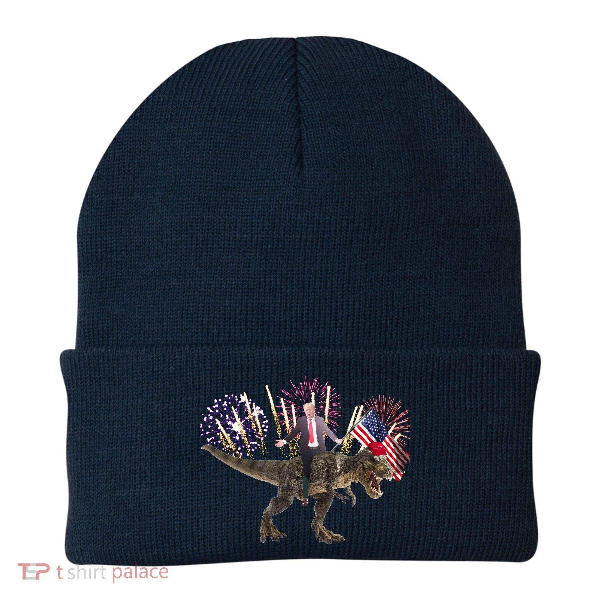 Patriotic Donald Trump On A Dinosaur Beanie
