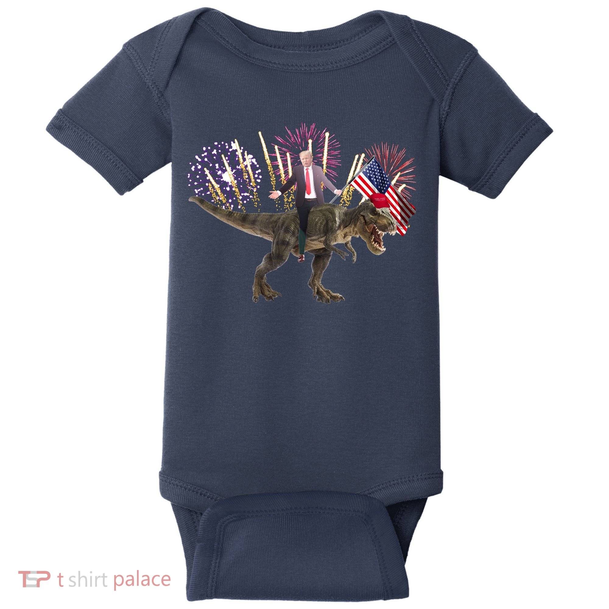 Patriotic Donald Trump On A Dinosaur Baby Bodysuit