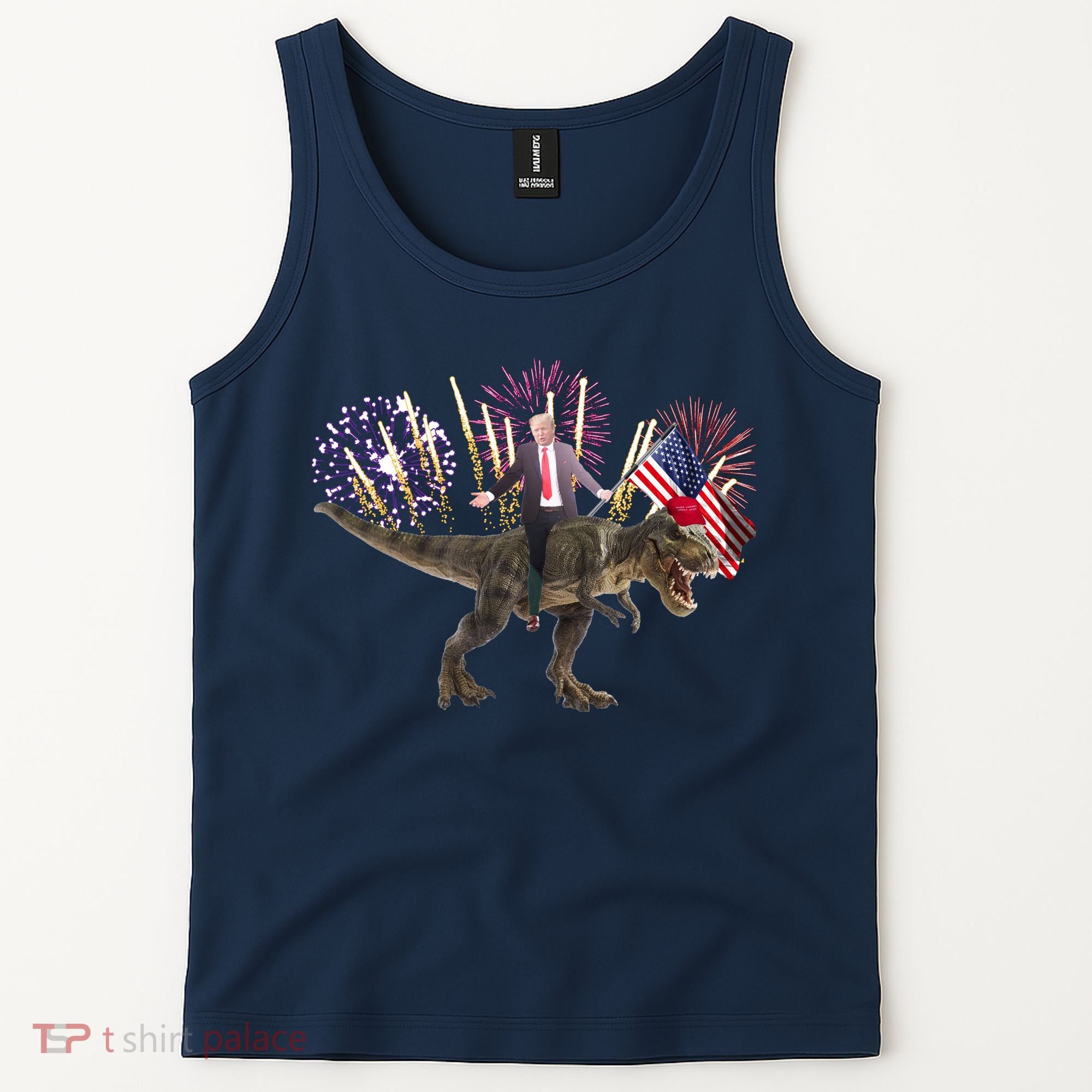 Patriotic Donald Trump On A Dinosaur Tank Top