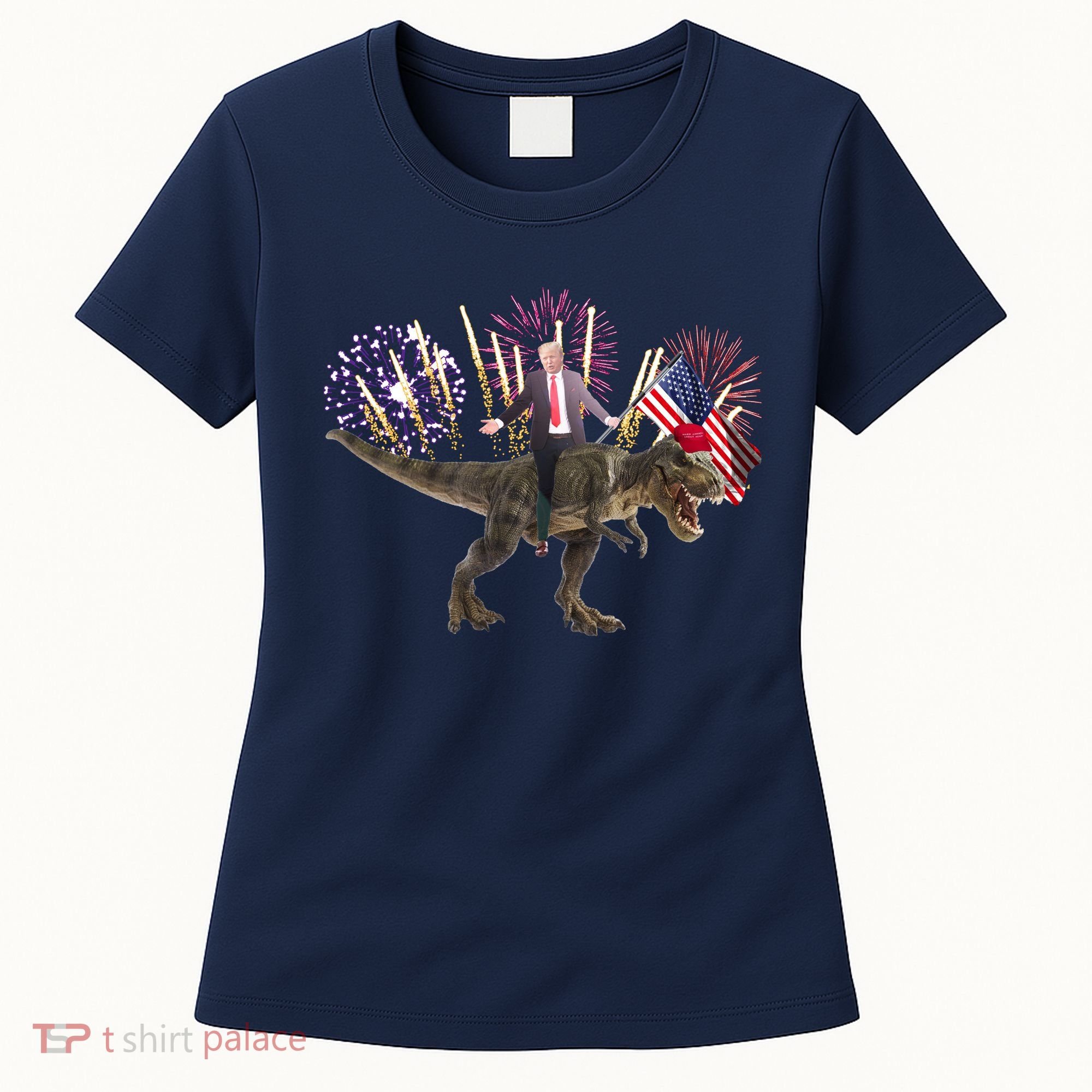 Patriotic Donald Trump On A Dinosaur Women's T-Shirt