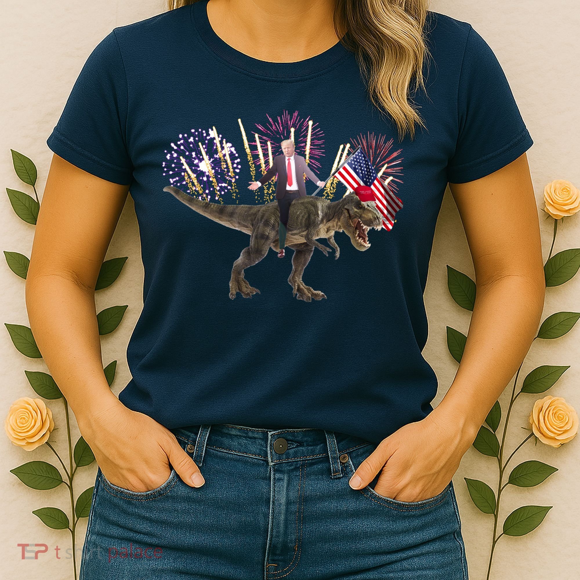 Patriotic Donald Trump On A Dinosaur Women's T-Shirt