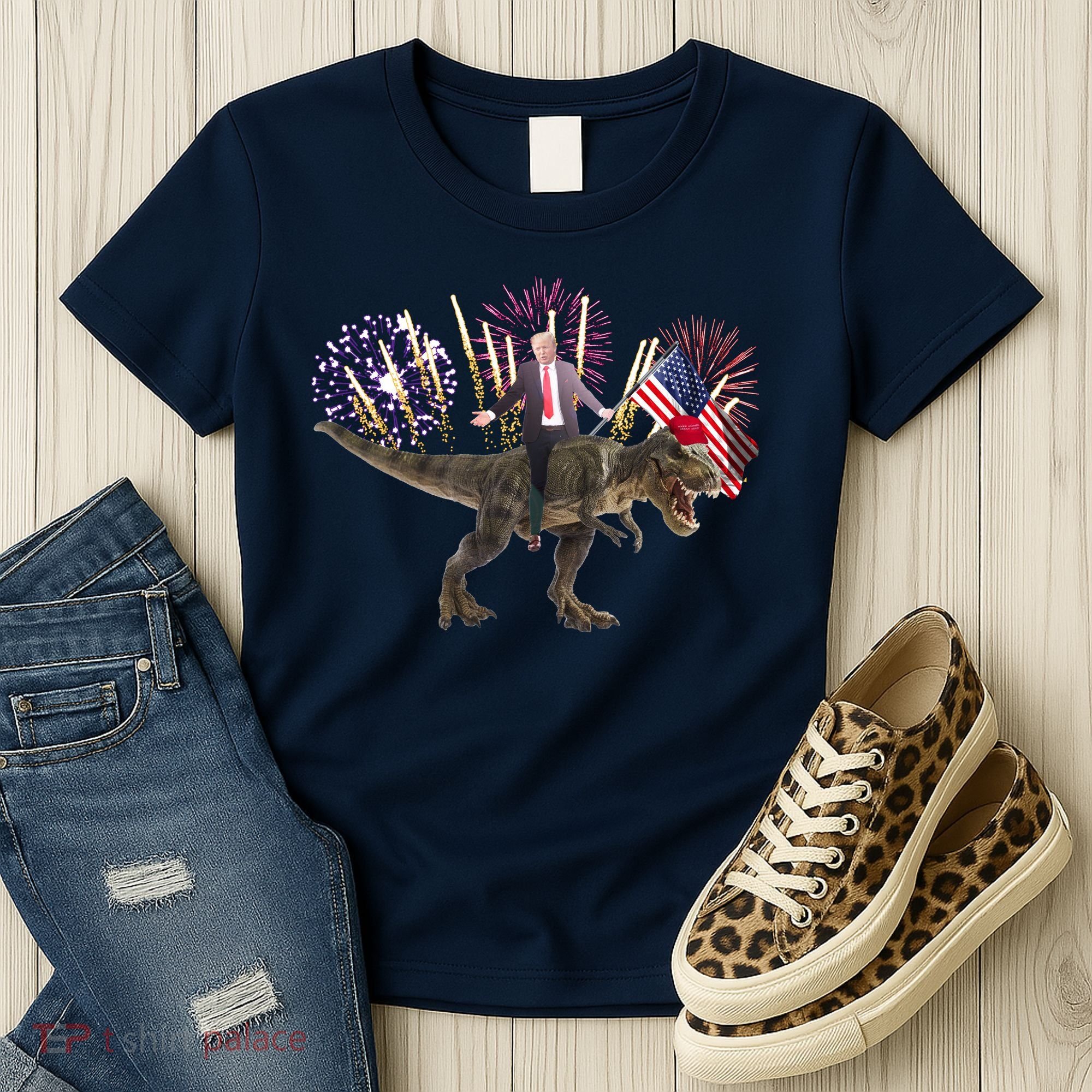 Patriotic Donald Trump On A Dinosaur Women's T-Shirt