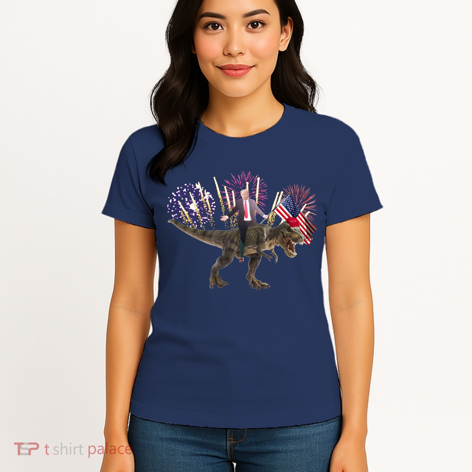 Patriotic Donald Trump On A Dinosaur Women's T-Shirt