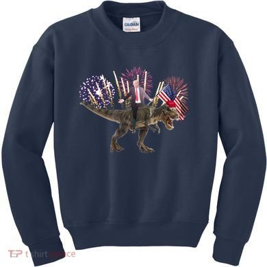 Patriotic Donald Trump On A Dinosaur Kids Sweatshirt