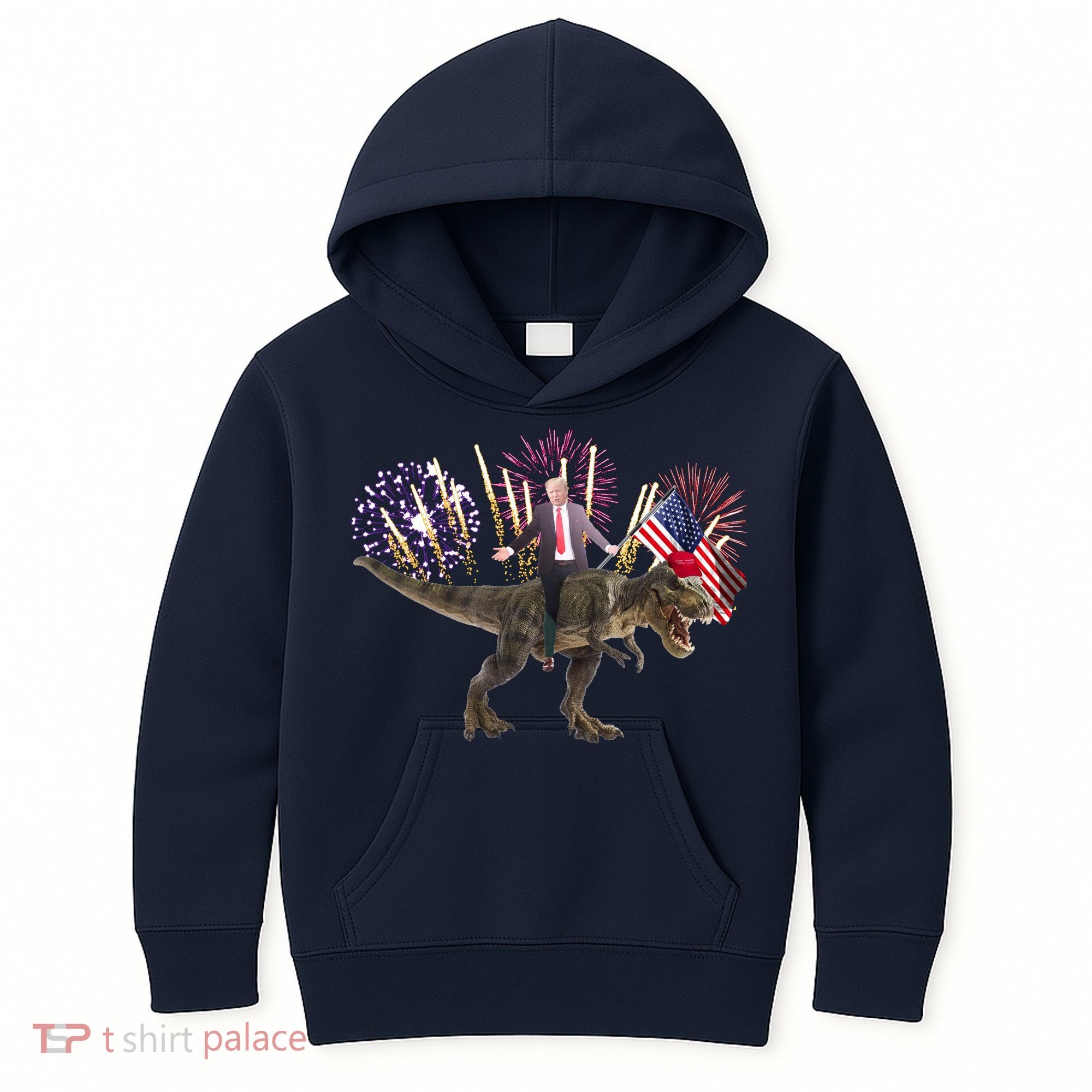 Patriotic Donald Trump On A Dinosaur Kids Hoodie