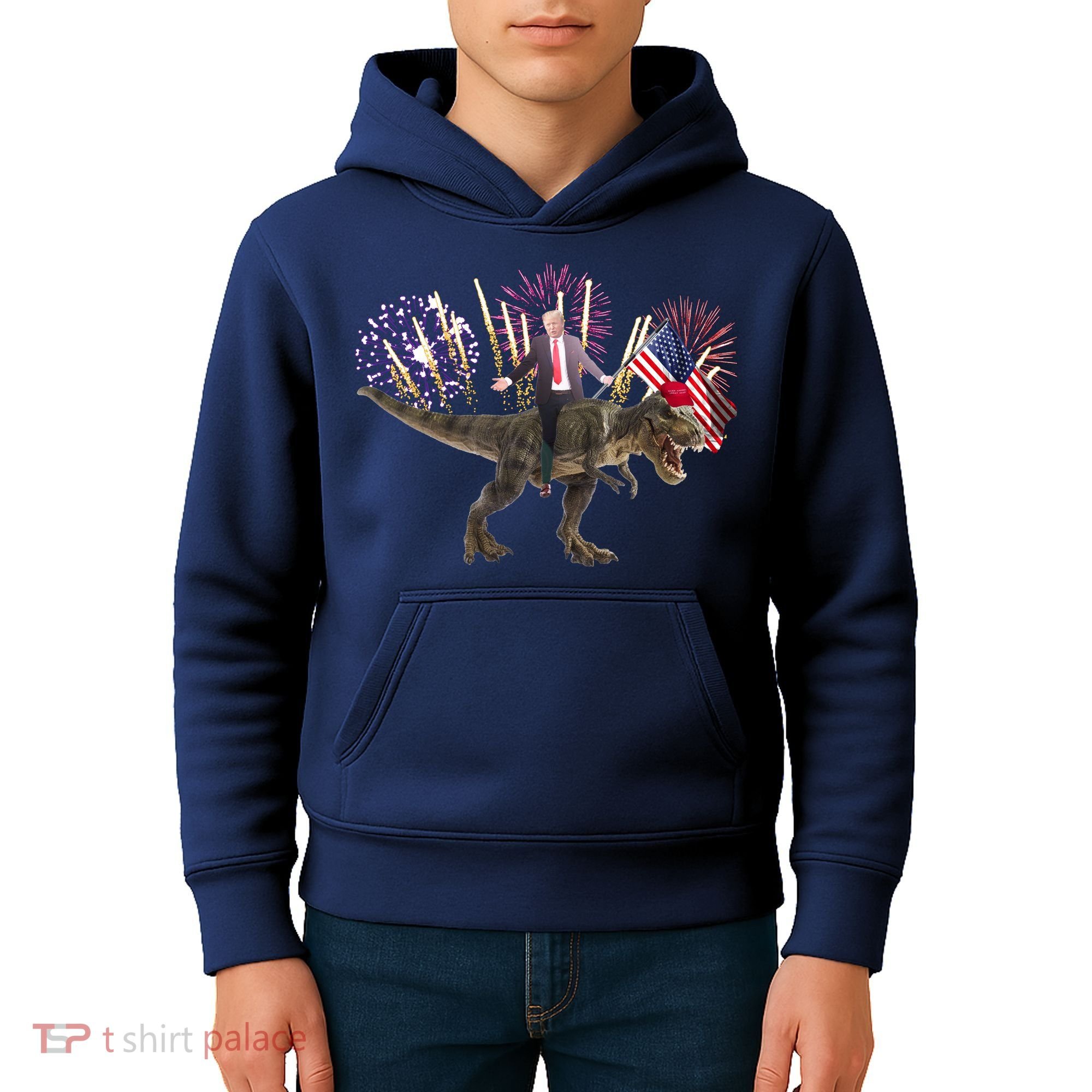 Patriotic Donald Trump On A Dinosaur Kids Hoodie