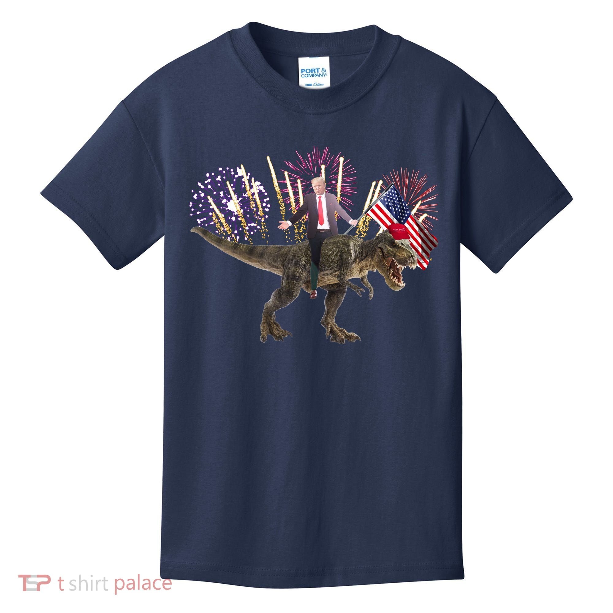 Patriotic Donald Trump On A Dinosaur Kids T-Shirt