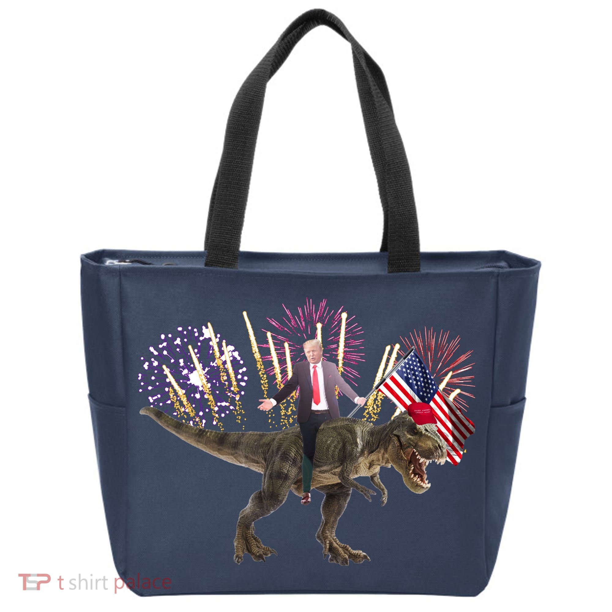 Patriotic Donald Trump On A Dinosaur Tote Bag