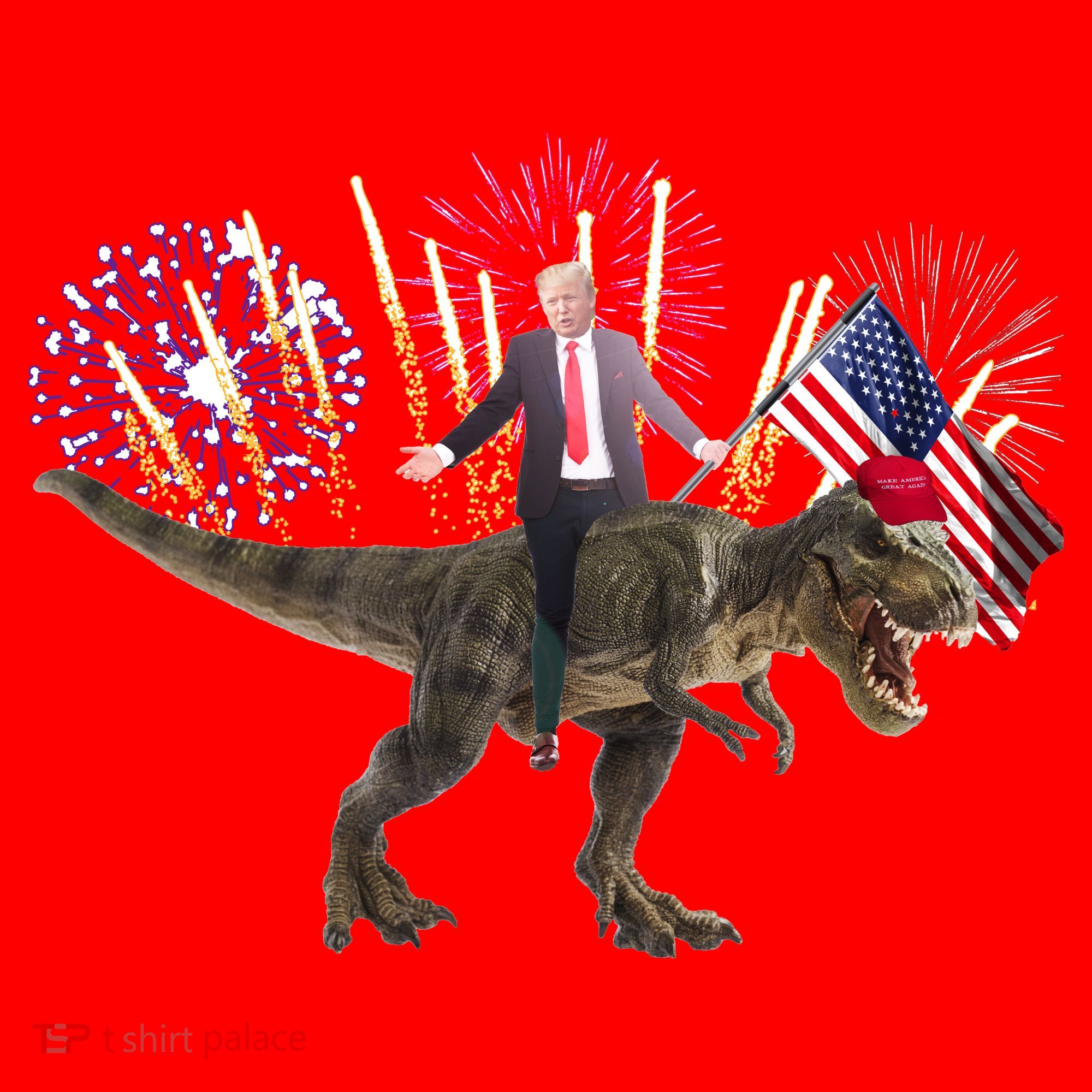 Patriotic Donald Trump On A Dinosaur Santa Hat
