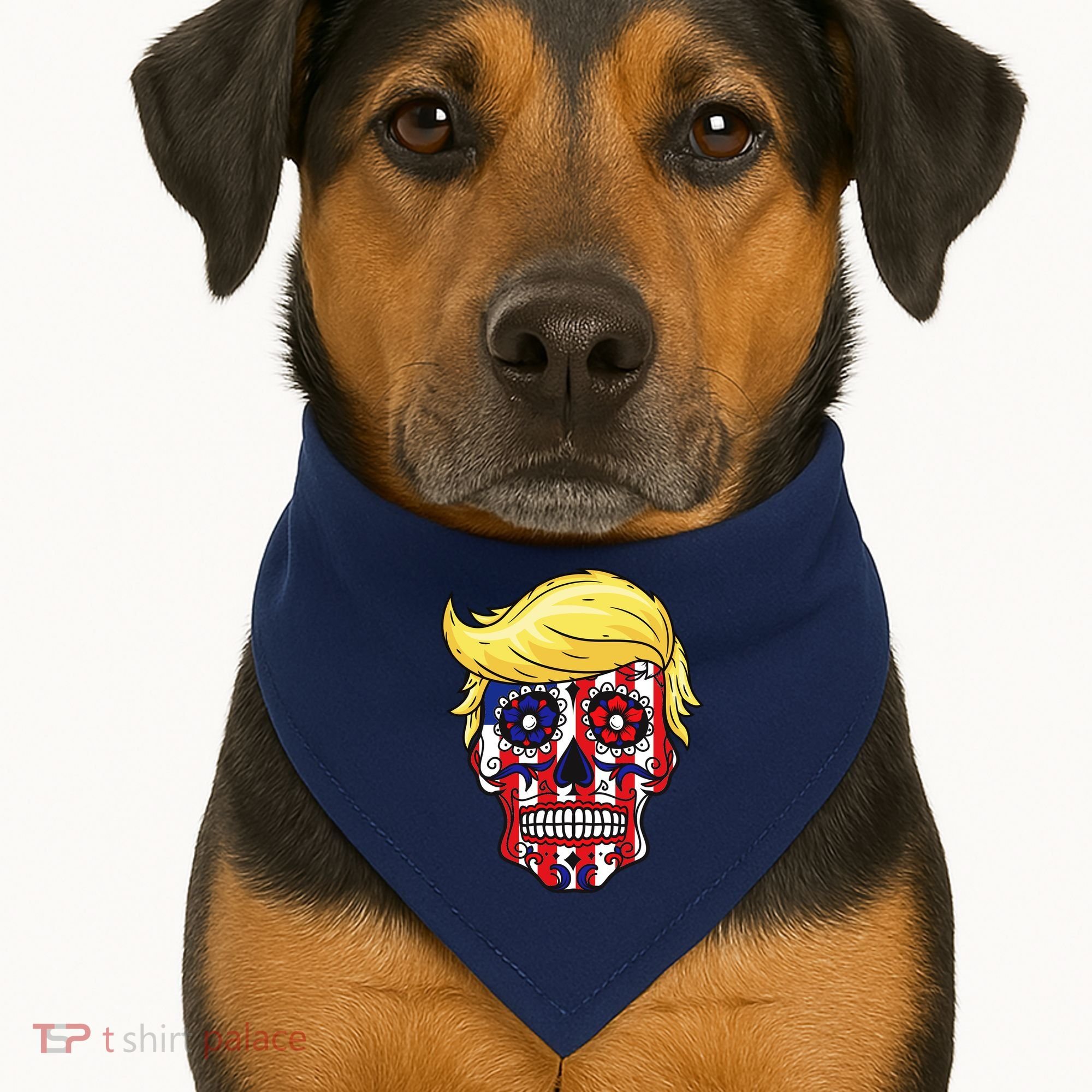 Patriotic Donald Trump Sugar Skull USA-Made Doggie Bandana