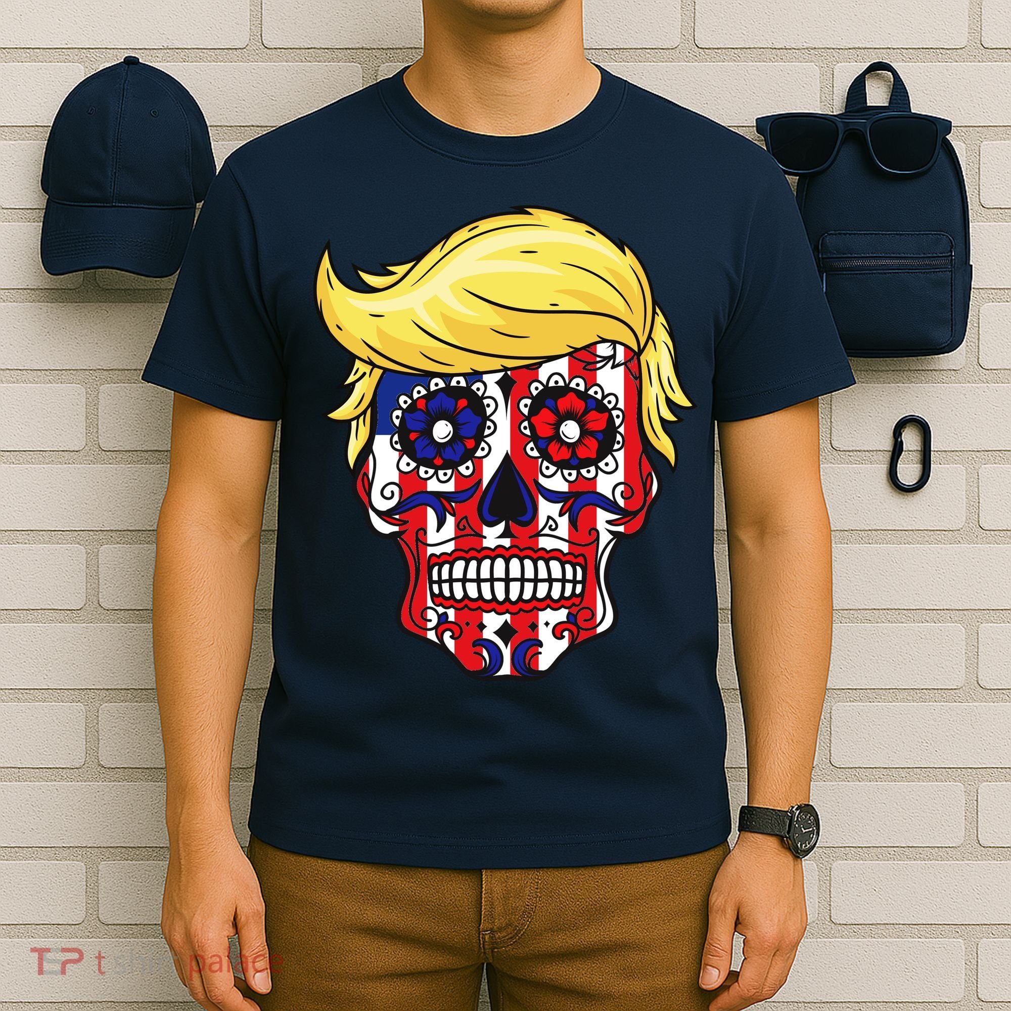 Patriotic Donald Trump Sugar Skull T-Shirt