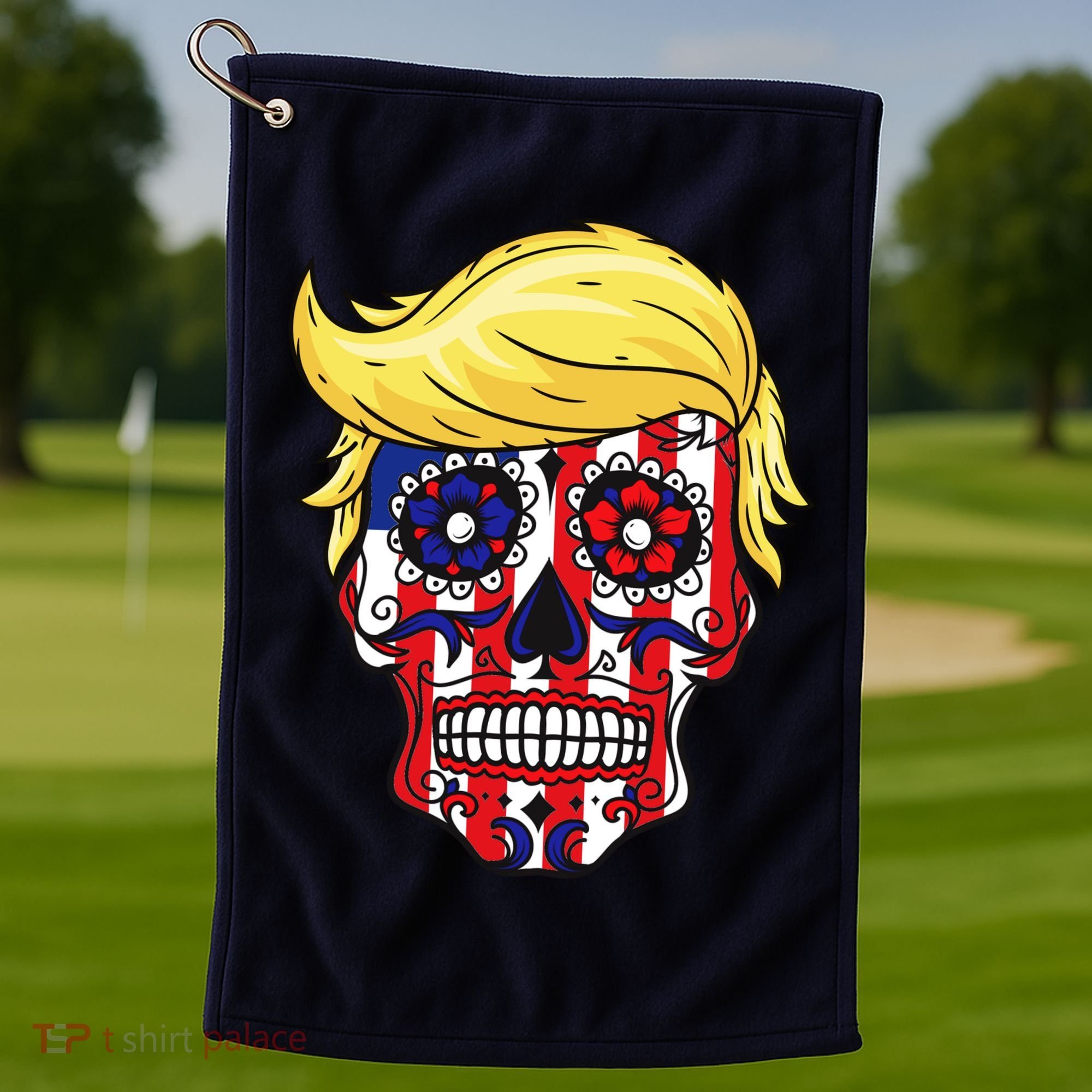 Patriotic Donald Trump Sugar Skull Golf Towel