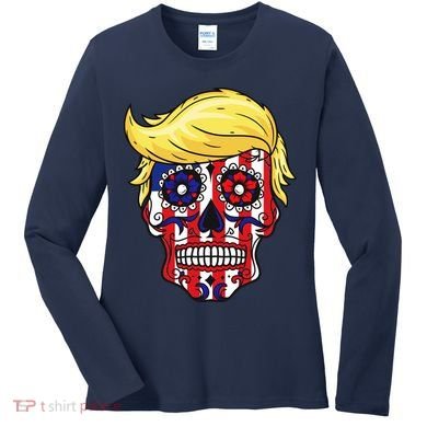 Patriotic Donald Trump Sugar Skull Women's Long Sleeve Shirt