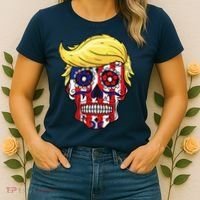 Patriotic Donald Trump Sugar Skull Women's T-Shirt thumb 2