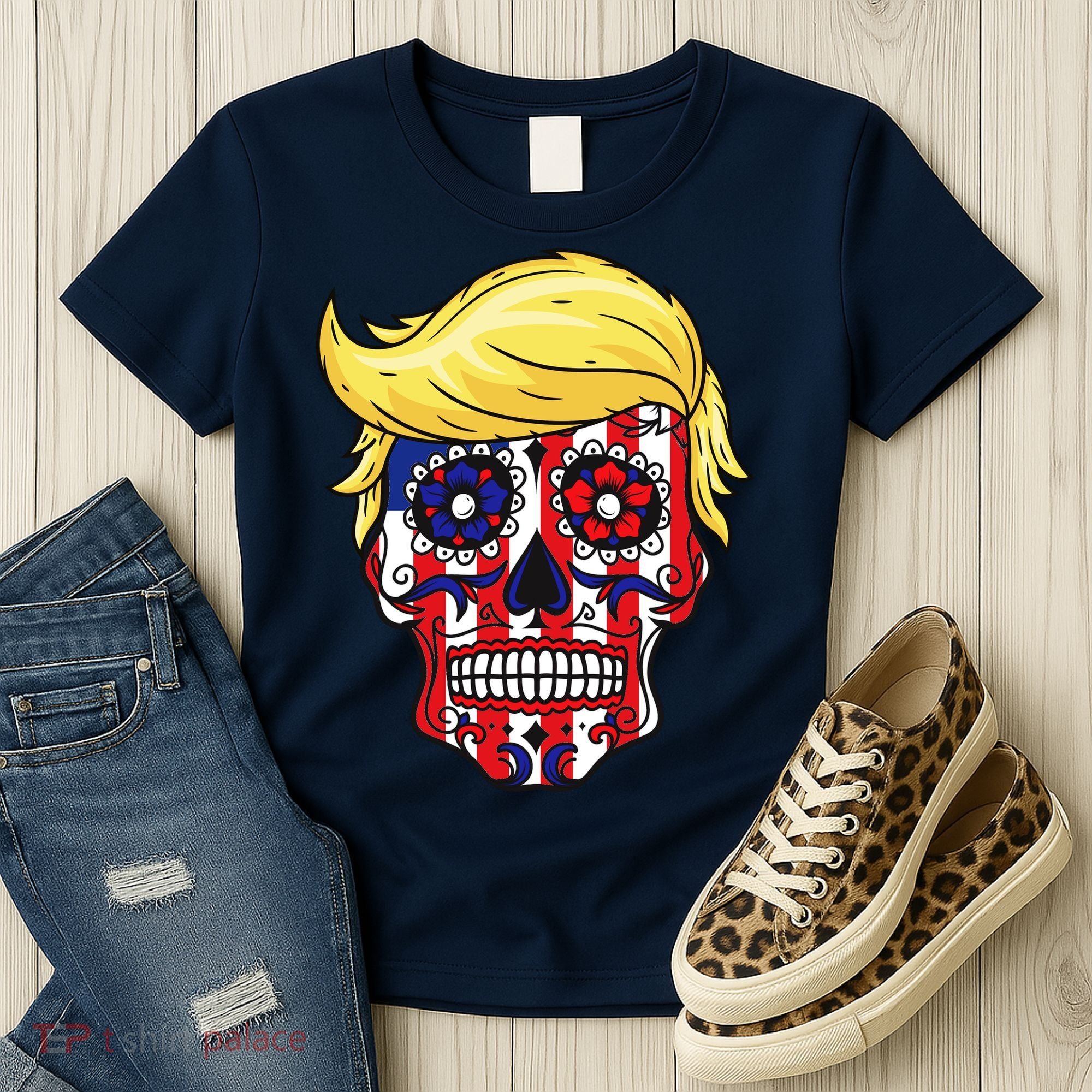 Patriotic Donald Trump Sugar Skull Women's T-Shirt