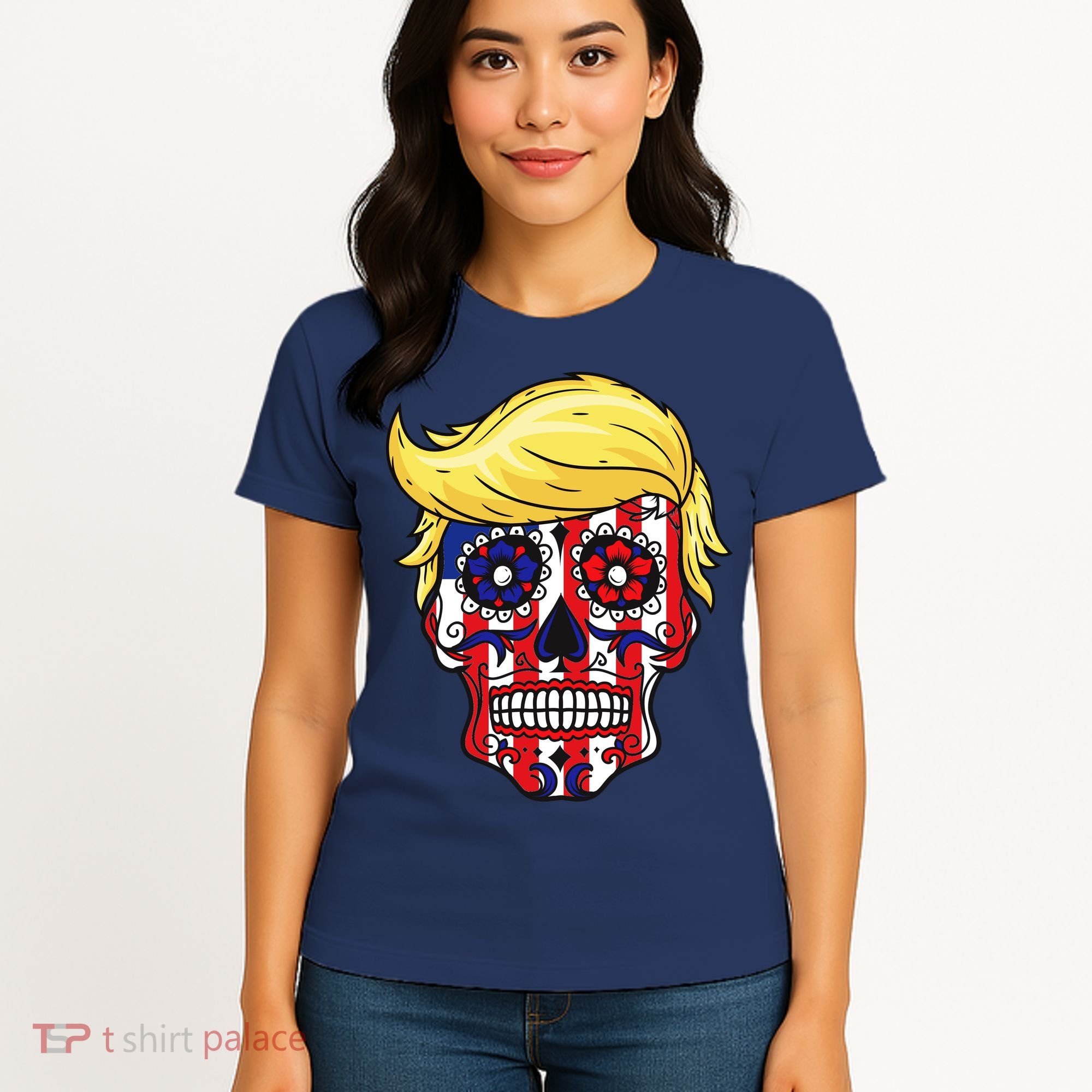 Patriotic Donald Trump Sugar Skull Women's T-Shirt