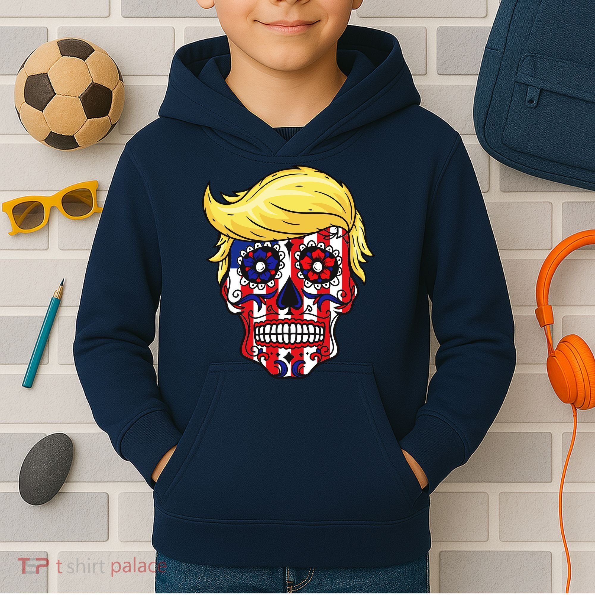 Patriotic Donald Trump Sugar Skull Kids Hoodie