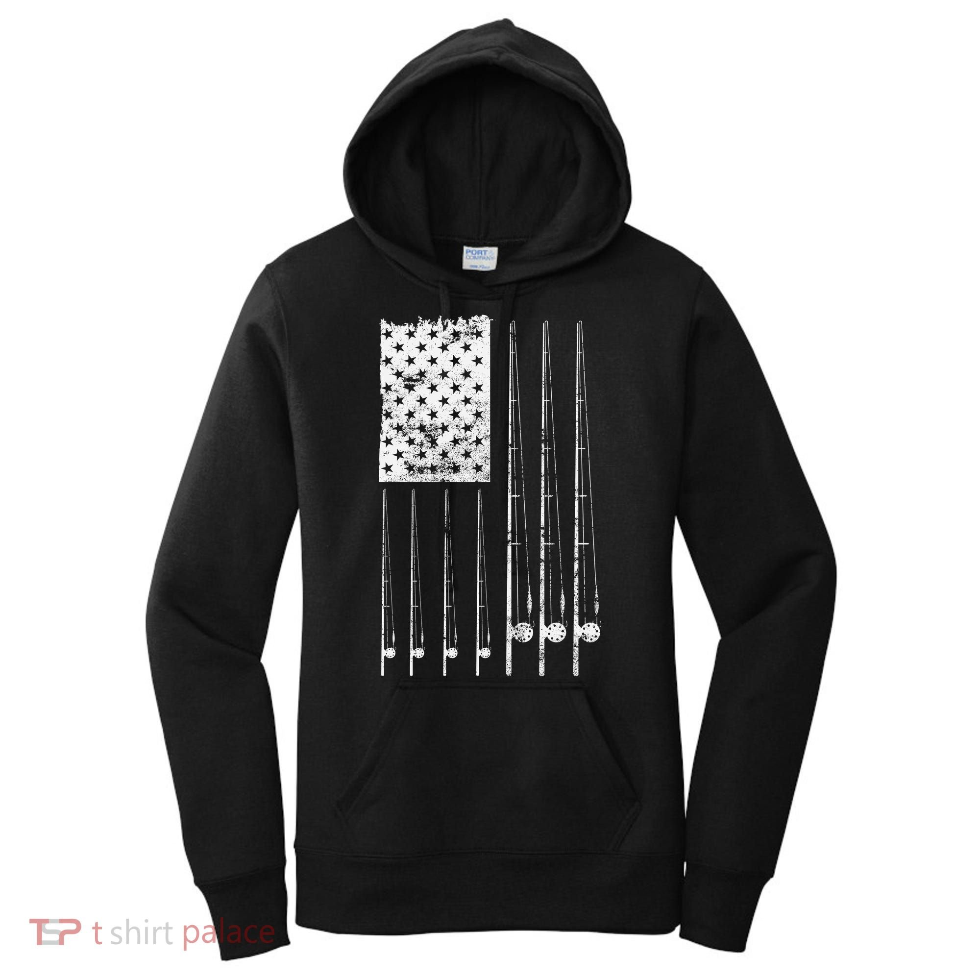 Patriotic Fishing American Flag Women's Hoodie
